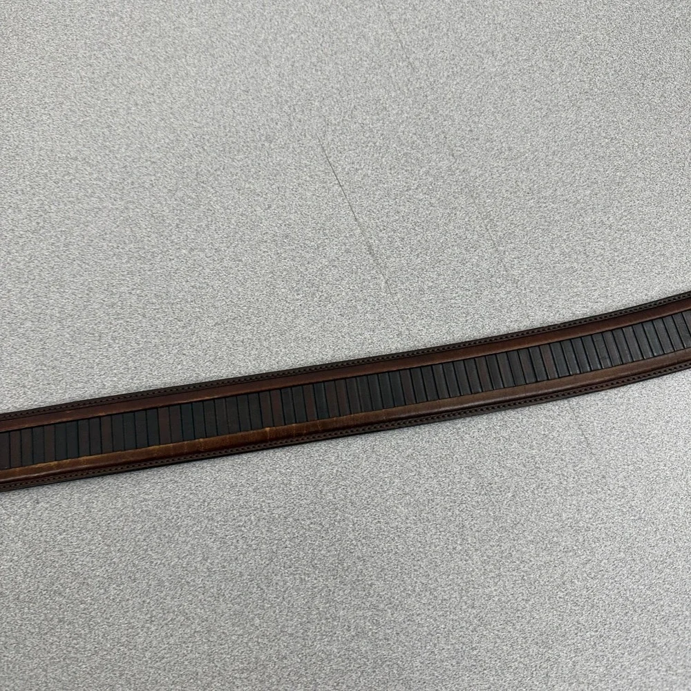 Mezlan Belt Mens 34 Brown Leather Dress Striped Texture Silver Buckle 1.25 *FLAW